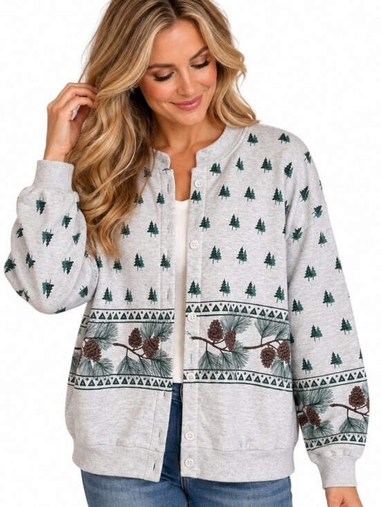 Artisans Southern Designs Sweaters - Artisans Southern Designs Pine Tree Pinecone Cardigan Sweatshirt Jacket Large